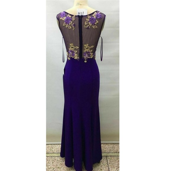 Women's Formal sheer Long Spandex Embroidered mother of bride evening prom dress - Picture 2 of 5